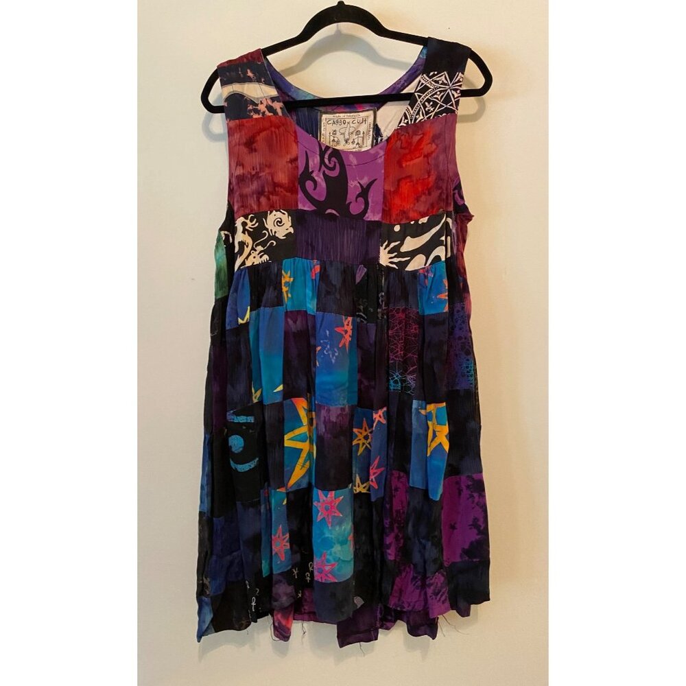 Vintage Cargo Cult Patchwork Sleeveless Dress Boho Multicolor One Size